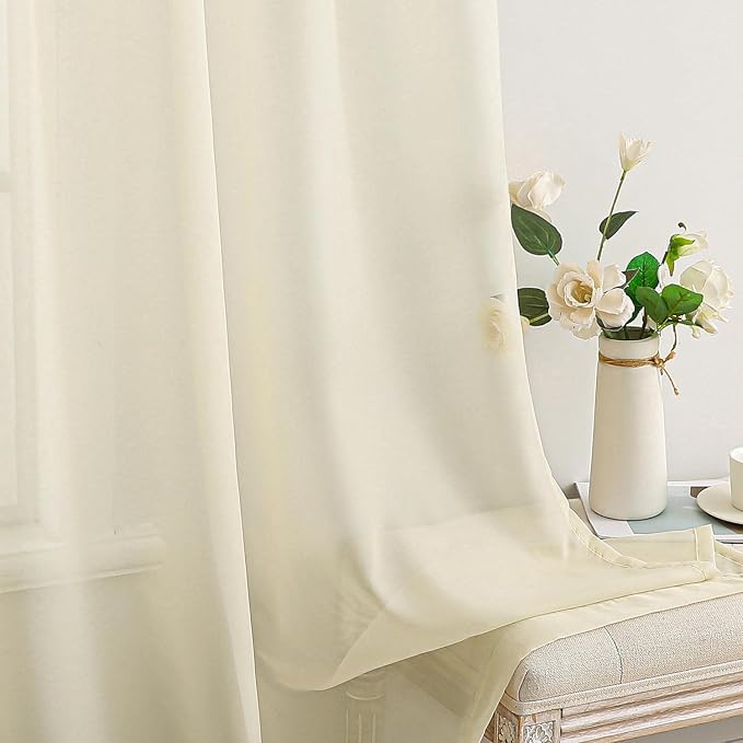 MIULEE Light Cream Sheer Curtains 96 inches Long Window Curtains 2 Panels Solid - Image 5