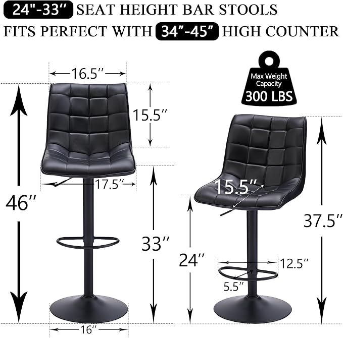 FIRAVOE Bar Stools Set of 3, Adjustable Counter Height Barstools 24"-33" - Image 2