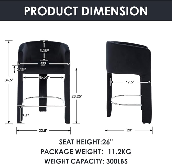 HNY Modern Counter Height Bar Stools Set of 3, Upholstered Barstools - Image 2