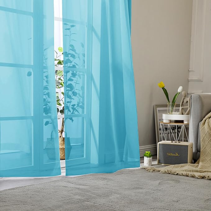 Lecloud Turquoise Sheer Curtains 90 Inches Long 2 Panels, Elegant Gauzy Airy - Image 8
