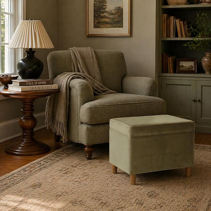 HomePop - Dinah 24" Storage Ottoman- Light Sage Green Velvet - Image 2