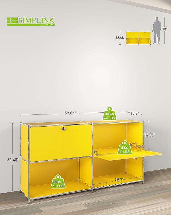Metal Sideboard with 2 Flap Doors, DIY Modern Home Furnishing, Foyer - Image 3