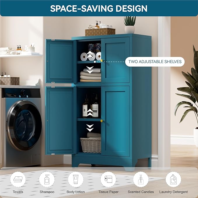Bevivog Bathroom Floor Storage Cabinet, Metal Accent Cabinets - Image 5