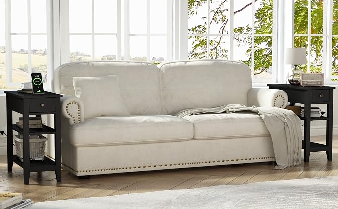ChooChoo Black End Table Set of 2, Sofa Side Table Living Room - Image 2