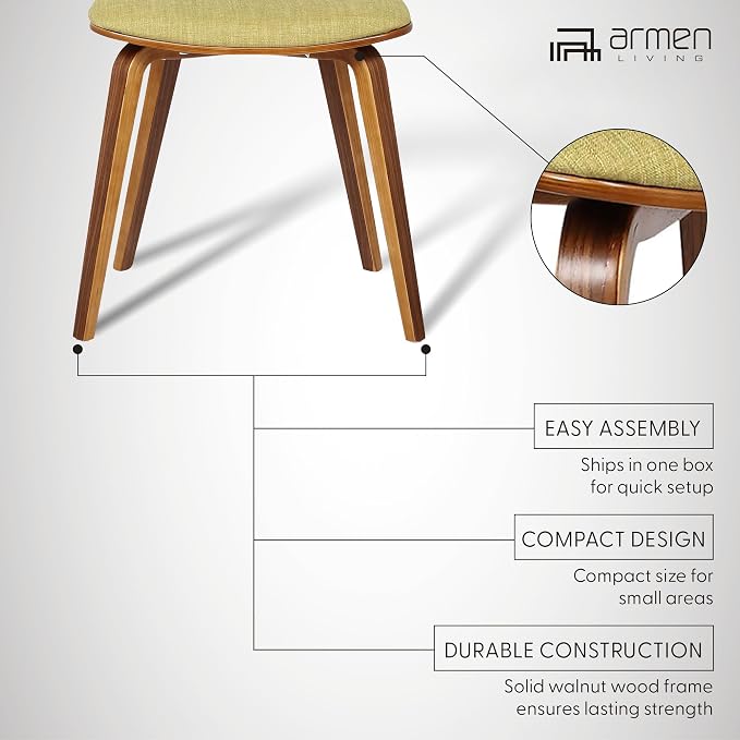 Armen Living Jaguar Mid-Century Dining Chair in Walnut Wood and Green Fabric - Image 5