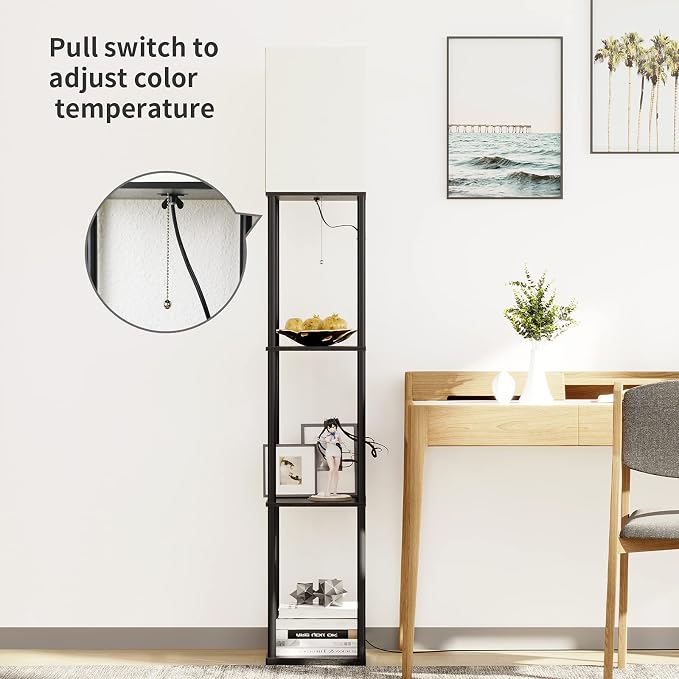 SUNMORY Floor Lamp with Shelves, Modern Square Standing Lamp with 3 Color - Image 8