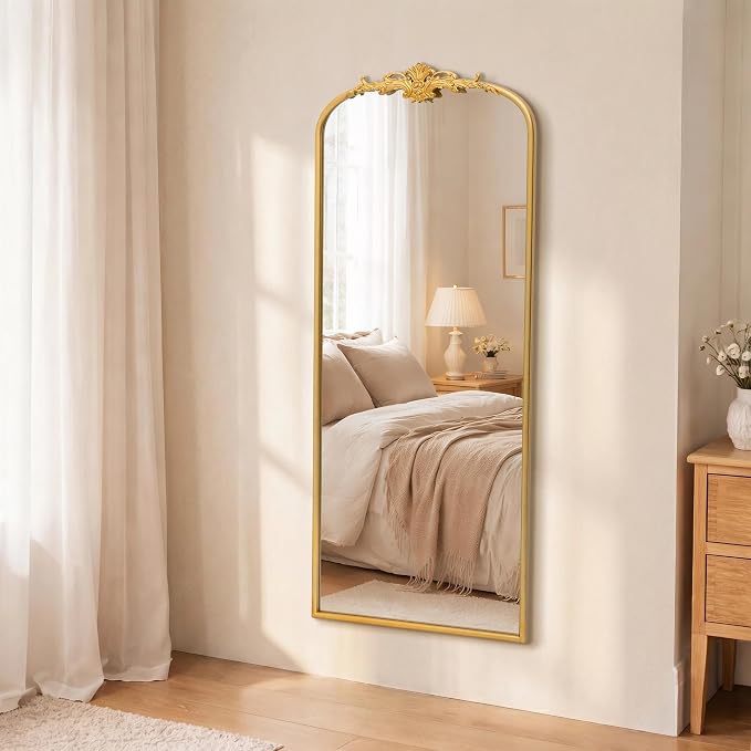 Besdomus Antique Full Length Mirror: 21"x56" French Gleaming Gold Arched Full - Image 6