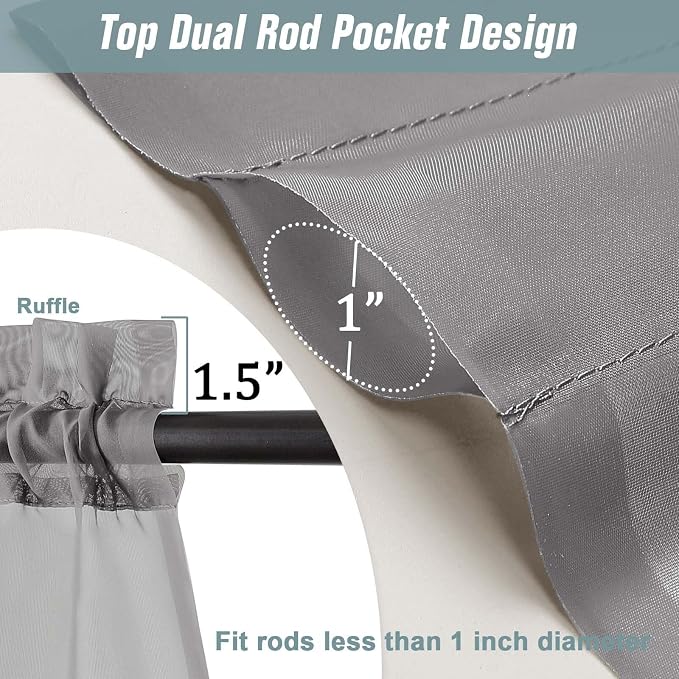 Grey Small Sheer Curtains 2 Panels, Kitchen Curtains 36 Inch Length, Elegant - Image 3