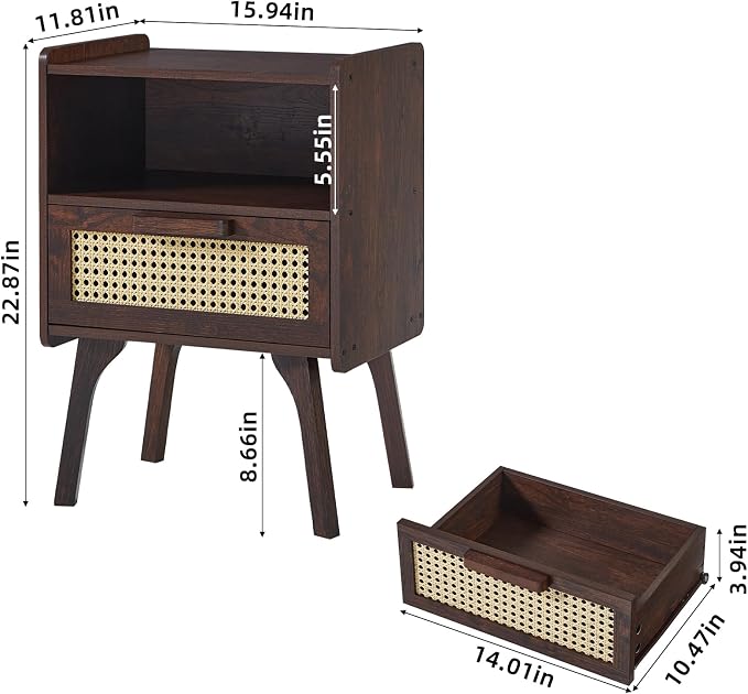 Lerliuo Rattan Nightstand, Bedside Table - Image 3