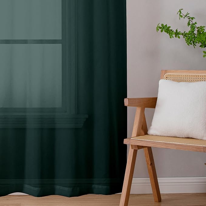 Chyhomenyc Hunter Green Sheer Curtains 84 inches Long 2 Panels, Light Filtering - Image 2