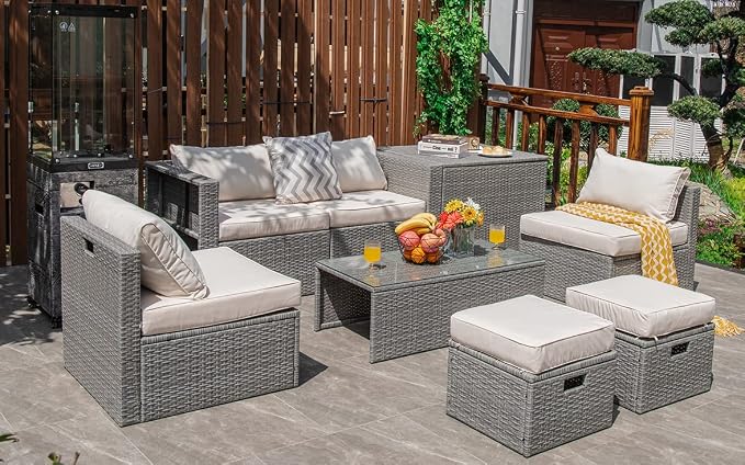Tangkula 8 Piece Patio Wicker Furniture Set, Patiojoy Space Saving Outdoor PE - Image 3