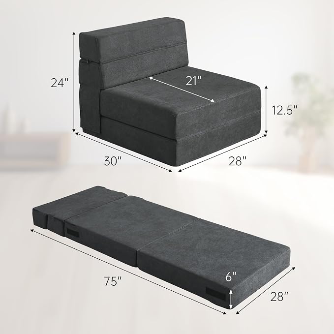 ANONER Fold Out Chair Bed Memory Foam - Image 3