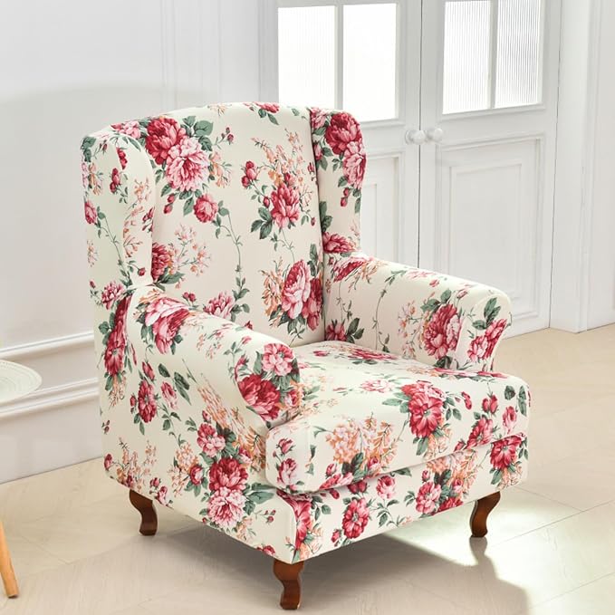 HAOYONG Wing Chair Slipcovers Stretch Wingback Chair Covers Printed 2 Pieces - Image 2