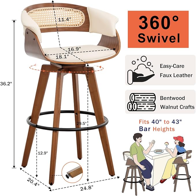 Set of 2 Rattan Swivel Bar Stools - Image 2
