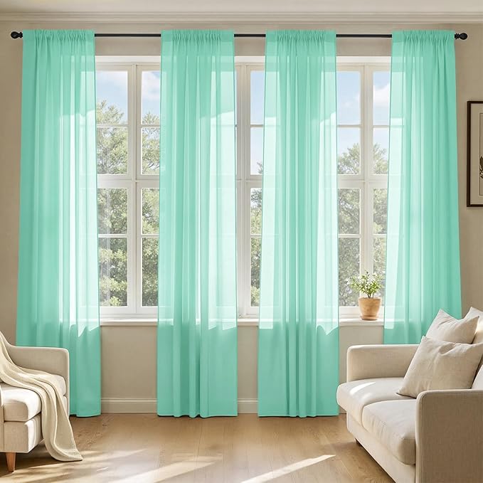 MIULEE Aqua Sheer Curtains 72 Inches Long, 4 Panels Set, Light Filtering Rod by MIULEE