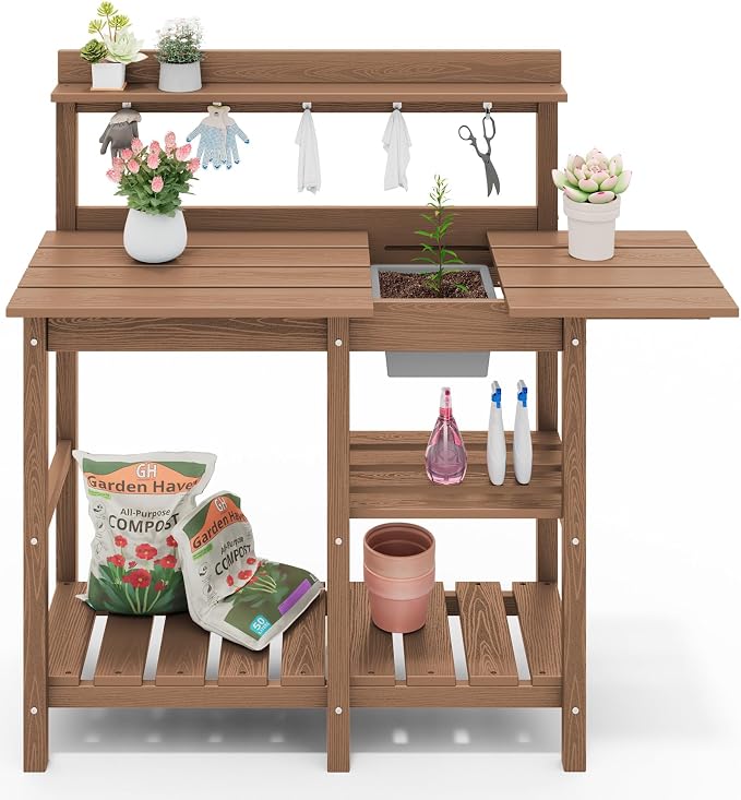 SERWALL Outdoor Potting Bench 2-Piece Set, Rot-Resistant HDPE Potting Table - Image 11