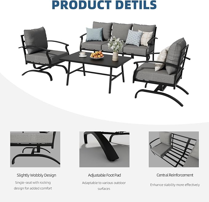 ALAULM 4 Piece Patio Furniture Set, Outdoor Metal Patio Furniture - Image 5