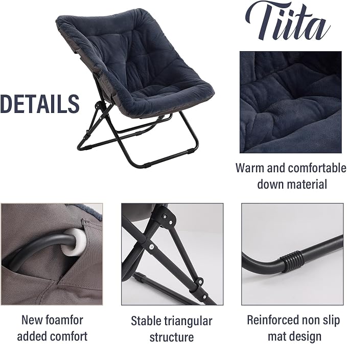 Tiita Folded Chair with Ottoman, Soft Faux Fur Oversized Folding Accent Chair - Image 4