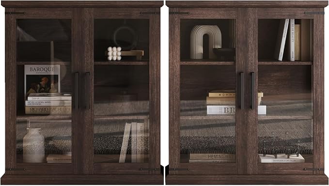 BELLEZE Set of 2 Glass Display Cabinet, Living Room, or Kitchen - Image 8