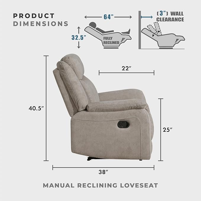 Lexicon Manual Double Reclining Loveseat, Polished Microfiber Manual Wall - Image 2
