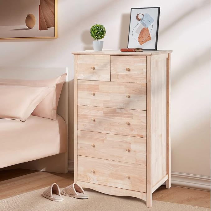 VINGLI Unfinished 6 Drawer Dresser, Natural Solid Wood Dresser Color DIY - Image 8