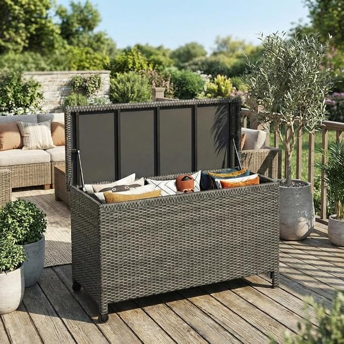 GarveeLife Medium Outdoor Wicker Storage Box, PE Rattan Patio Storage Chest by GarveeLife