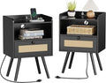 SUPERJARE Nightstands with Charging Station, Bedside Table Set of 2 with PE by SUPERJARE