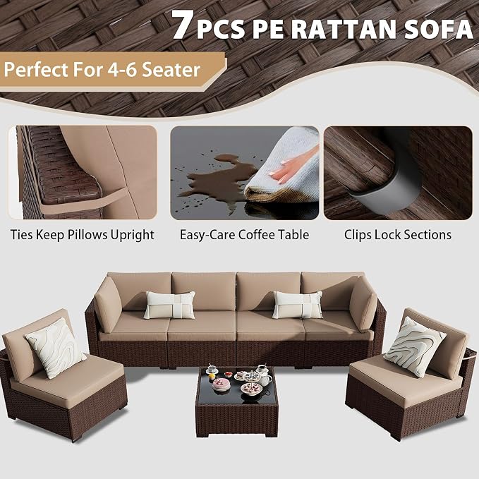 KIGOTY 7-Piece Patio Furniture Set, All-Weather PE Rattan Outdoor Sectional Sofa - Image 5