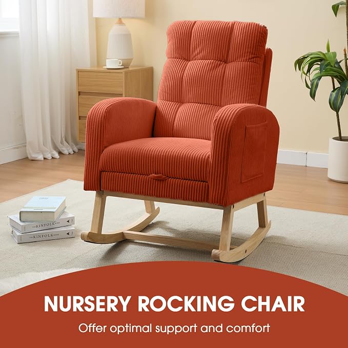 NIOIIKIT Nursery Rocking Chair, Corduroy Upholstered Rocking Chair - Image 4