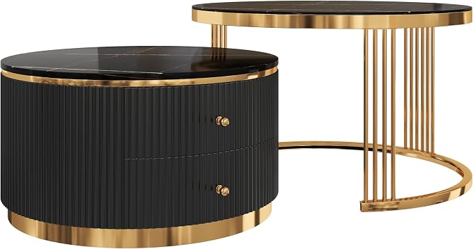 Merax 2-Piece Round Nesting Coffee Table Set - Image 9
