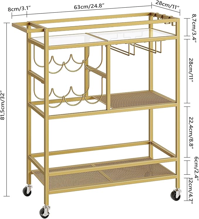 MAHANCRIS Bar Cart for Home, 3-Tier Serving Cart - Image 8