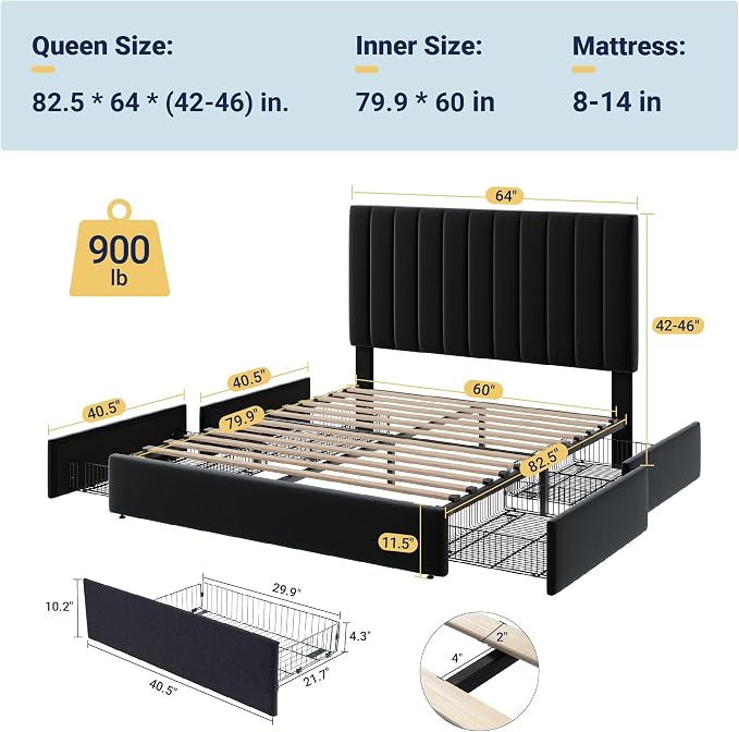Allewie Queen Size Storage Bed Frame, Vertical Channel Tufted Adjustable - Image 2