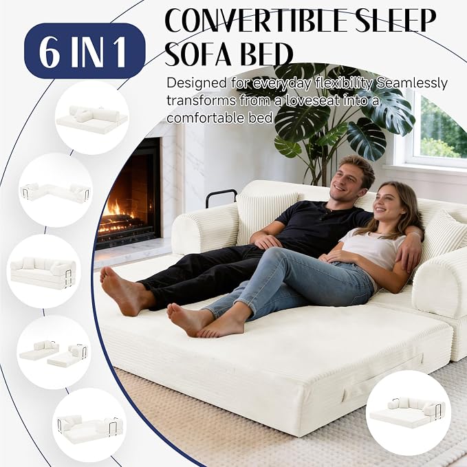 79'' Convertible Sofa Bed, 6 in 1 Folding Floor Futon Couch Sleeper - Image 3