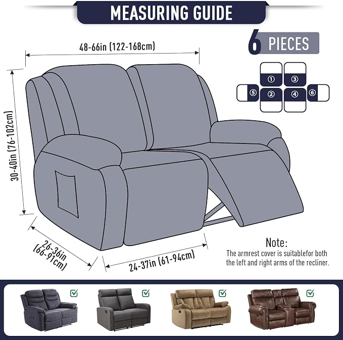 TAOCOCO Recliner Loveseat Slipcover, 6 Pieces Dual Recliner Sofa Covers - Image 5