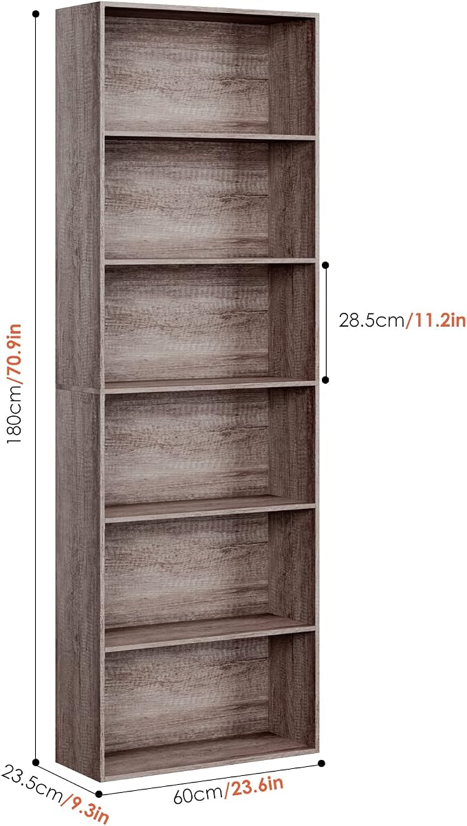 FOTOSOK 6-Tier Open Bookcase and Bookshelf, Freestanding Display Storage - Image 3