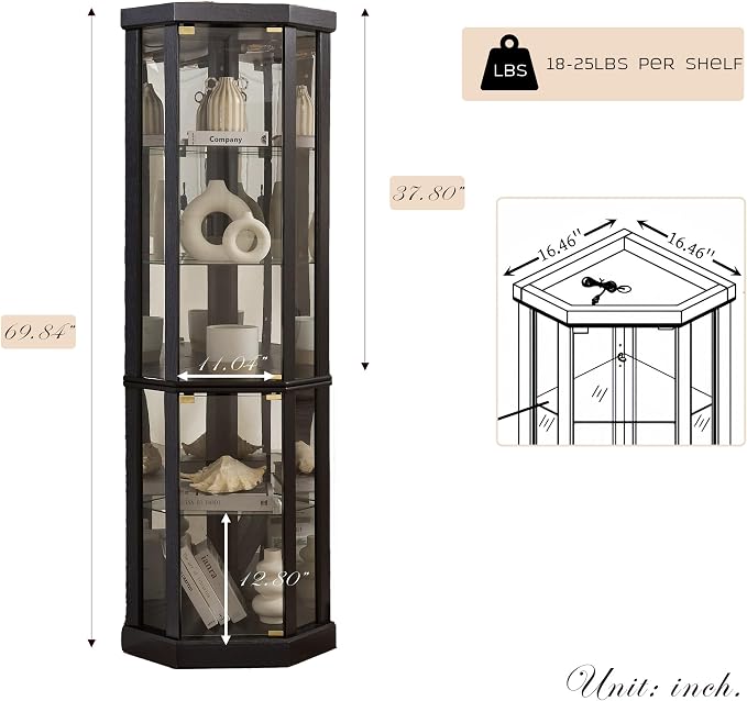Corner Curio Cabinet, Light Bulb Inclued, Wine Bar China Cabinet - Image 2