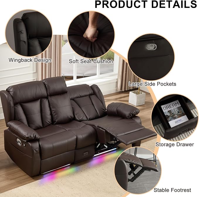 Loveseat Recliner Sofa, RV Recliner Couch, Manual Reclining Loveseat - Image 5