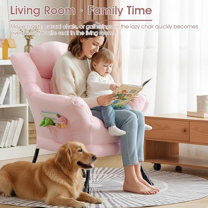 Lazy Chair for Living Room, Large Pink Accent Chair - Image 4