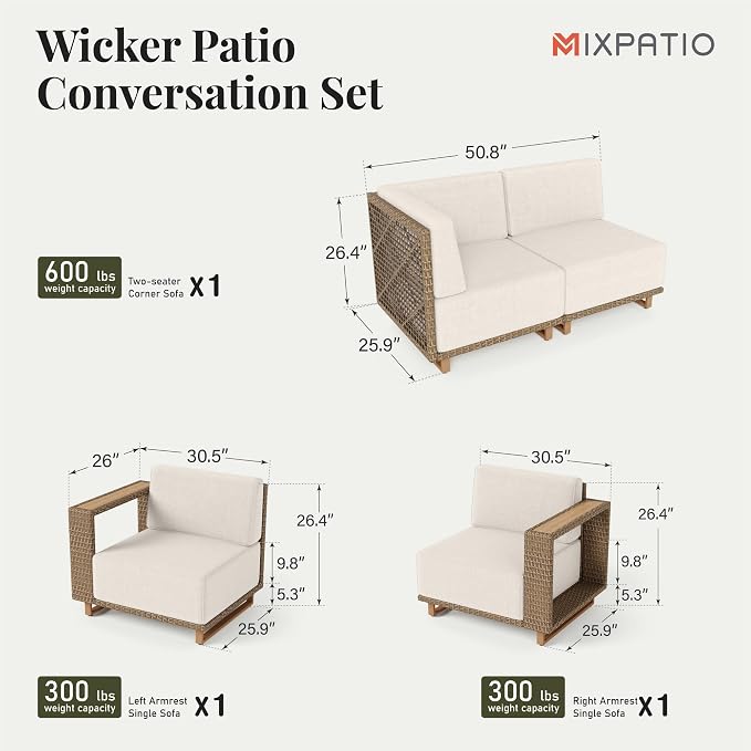 MIXPATIO Patio Sectional Furniture Set, 4 Piece Outdoor Yellow Rattan Modular - Image 6