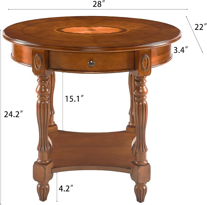 LEEMTORIG Oval Round End Table, 2-Tier Solid Wood End Table Side Table - Image 3
