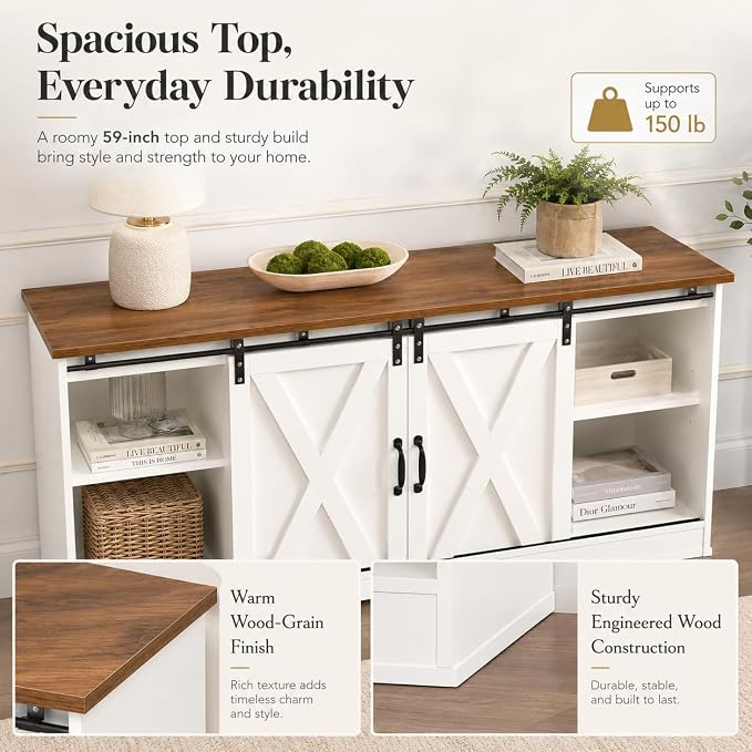 4 EVER WINNER Farmhouse Coffee Bar Cabinet, Kitchen Storage Cabinet, Coffee - Image 7