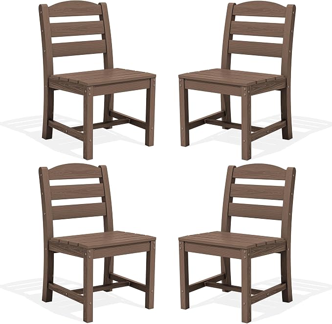 SERWALL Outdoor Armless Dining Chairs Set of 4, All-Weather HDPE Patio Dining by SERWALL