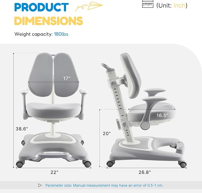 ERIYA Kids Desk Chair, Ergonomic Chair: Height-Adjustable, Double Back Support - Image 2