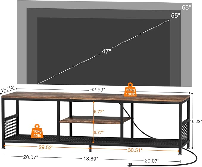 VECELO TV Stand with Power Outlets - Image 8