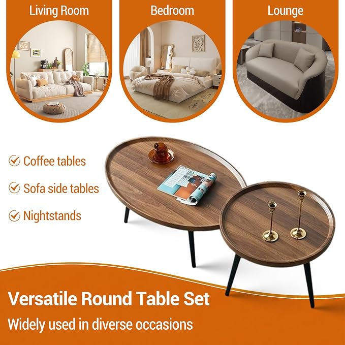 Nesting Coffee Table Set of 2, Walnut Coffee Tables - Image 5