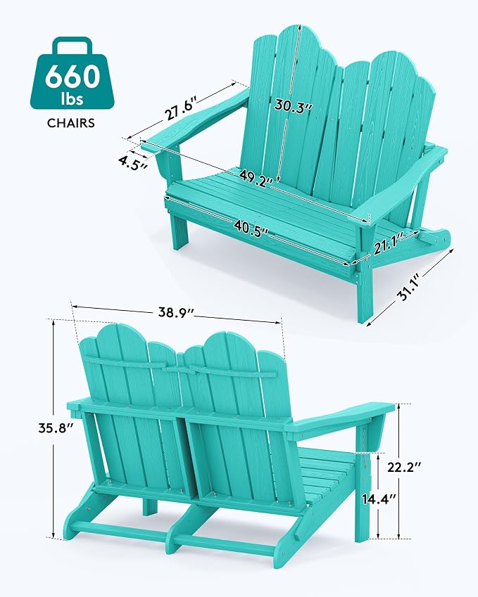 SERWALL Folding Adirondack Bench, HDPE All-Weather Adirondack Loveseat - Image 4