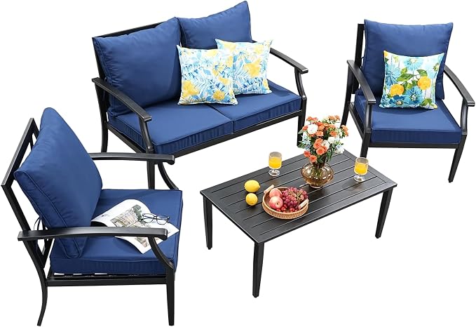 4 Piece Outdoor Patio Furniture Set, Oversized Metal Conversation Set - Image 7