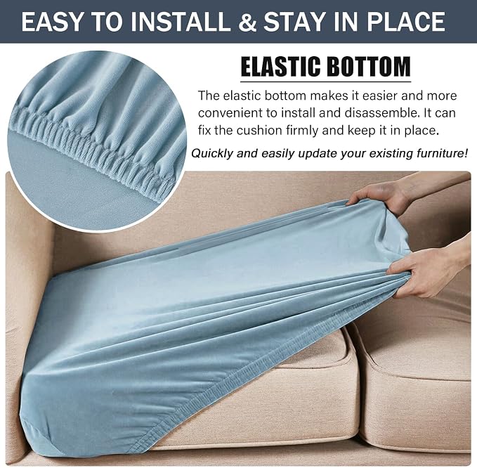 Stretch Cushion Cover, Soft Velvet Plush Cushion Slipcovers Loveseat Sofa - Image 4
