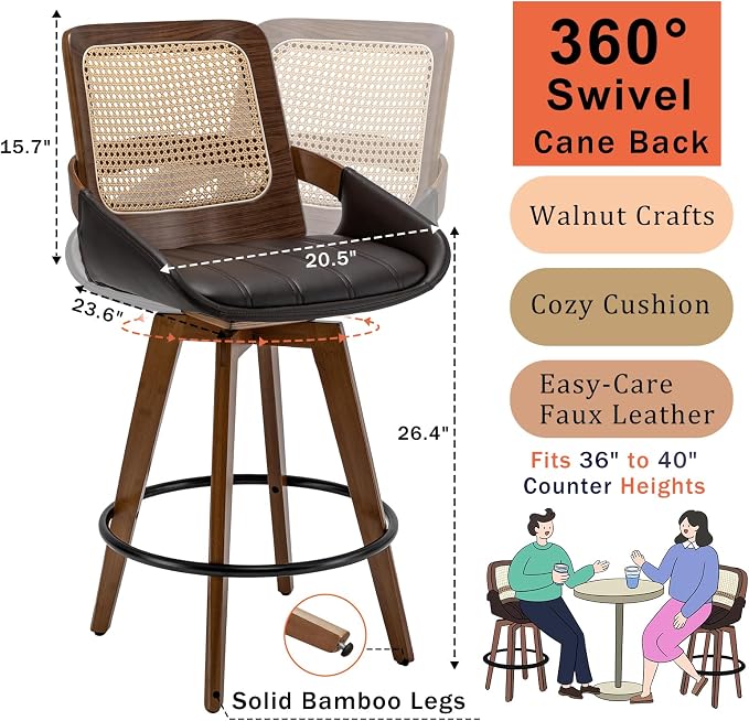 Set of 2 Bar Stools Counter Height - Image 2