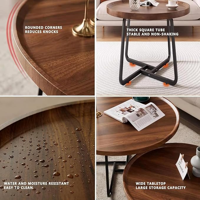 Round Nesting Coffee Table Set of 2, Mid Century Modern, Center - Image 6